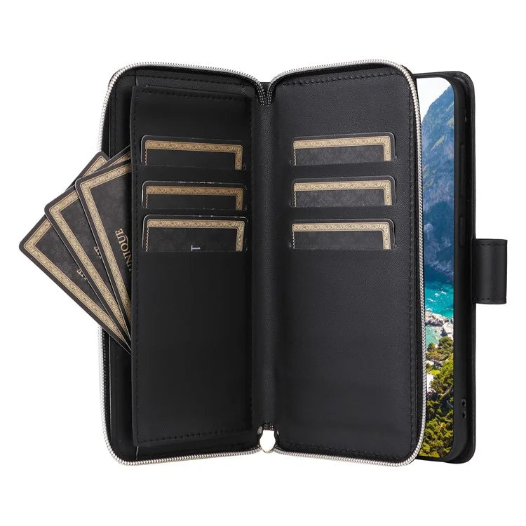 For Samsung Galaxy S24 Phone Case Leather Flip Cover with Rhombus Zipper Pocket