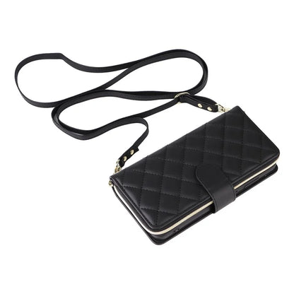 For Samsung Galaxy S24 Phone Case Leather Flip Cover with Rhombus Zipper Pocket
