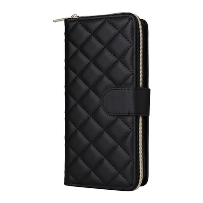 For Samsung Galaxy S24 Phone Case Leather Flip Cover with Rhombus Zipper Pocket