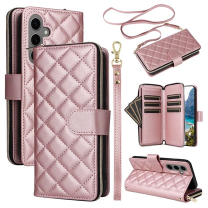 For Samsung Galaxy S24 Phone Case Leather Flip Cover with Rhombus Zipper Pocket
