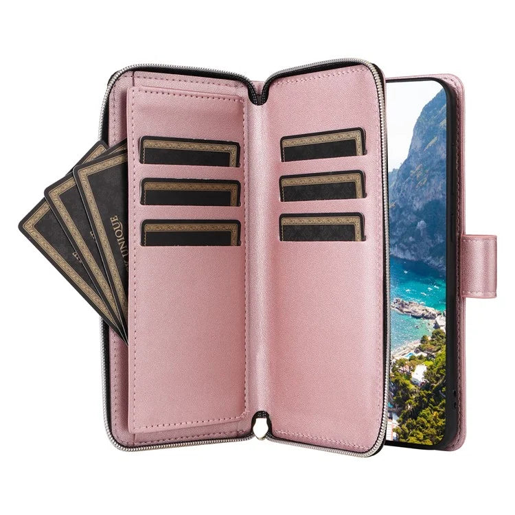 For Samsung Galaxy S24 Phone Case Leather Flip Cover with Rhombus Zipper Pocket