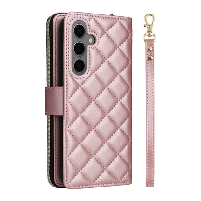 For Samsung Galaxy S24 Phone Case Leather Flip Cover with Rhombus Zipper Pocket
