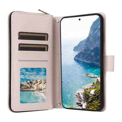 For Samsung Galaxy S24 Phone Case Leather Flip Cover with Rhombus Zipper Pocket