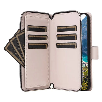 For Samsung Galaxy S24 Phone Case Leather Flip Cover with Rhombus Zipper Pocket