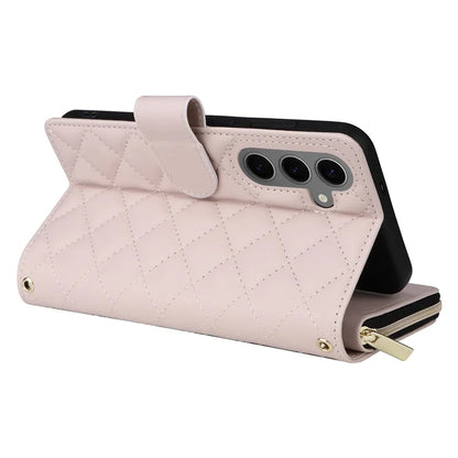 For Samsung Galaxy S24 Phone Case Leather Flip Cover with Rhombus Zipper Pocket