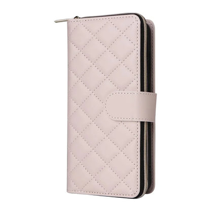 For Samsung Galaxy S24 Phone Case Leather Flip Cover with Rhombus Zipper Pocket