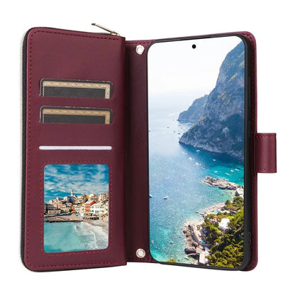 For Samsung Galaxy S24 Phone Case Leather Flip Cover with Rhombus Zipper Pocket