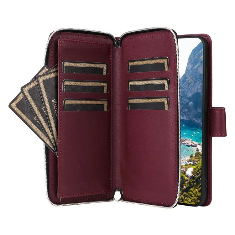 For Samsung Galaxy S24 Phone Case Leather Flip Cover with Rhombus Zipper Pocket