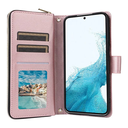 For Samsung Galaxy S22 5G Case Wallet Rhombus Grid Leather Phone Cover with Short / Long Straps