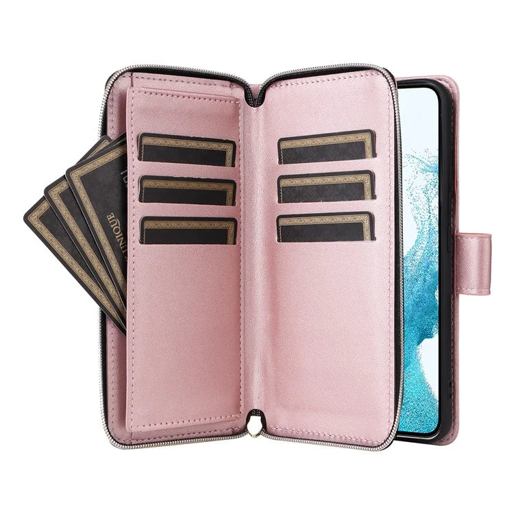 For Samsung Galaxy S22 5G Case Wallet Rhombus Grid Leather Phone Cover with Short / Long Straps