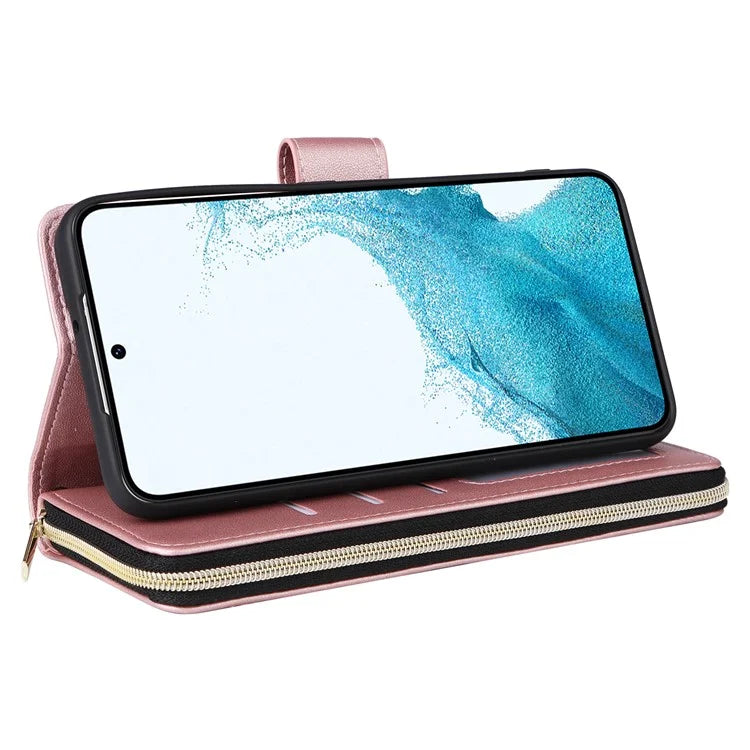 For Samsung Galaxy S22 5G Case Wallet Rhombus Grid Leather Phone Cover with Short / Long Straps