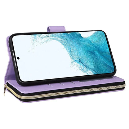 For Samsung Galaxy S22 5G Case Wallet Rhombus Grid Leather Phone Cover with Short / Long Straps