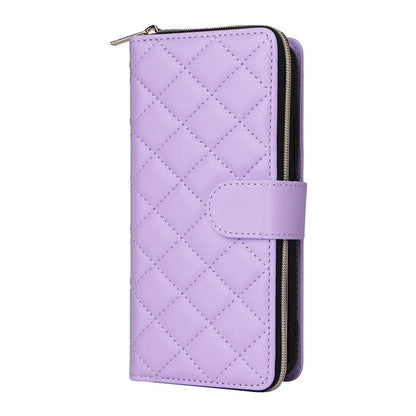 For Samsung Galaxy S22 5G Case Wallet Rhombus Grid Leather Phone Cover with Short / Long Straps