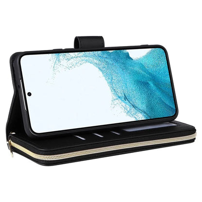 For Samsung Galaxy S22 5G Case Wallet Rhombus Grid Leather Phone Cover with Short / Long Straps