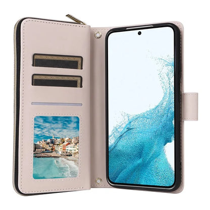 For Samsung Galaxy S22 5G Case Wallet Rhombus Grid Leather Phone Cover with Short / Long Straps