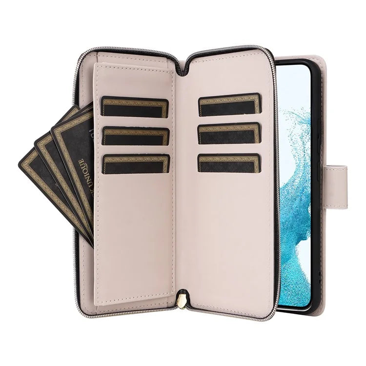 For Samsung Galaxy S22 5G Case Wallet Rhombus Grid Leather Phone Cover with Short / Long Straps