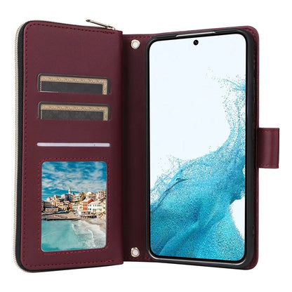 For Samsung Galaxy S22 5G Case Wallet Rhombus Grid Leather Phone Cover with Short / Long Straps