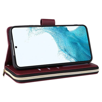 For Samsung Galaxy S22 5G Case Wallet Rhombus Grid Leather Phone Cover with Short / Long Straps