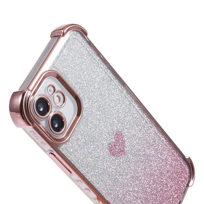 For iPhone 12 Case Heart Pattern TPU Glitter Phone Cover Four Corners Air Cushion