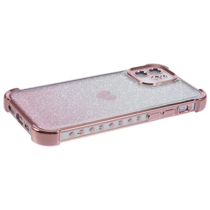 For iPhone 12 Case Heart Pattern TPU Glitter Phone Cover Four Corners Air Cushion