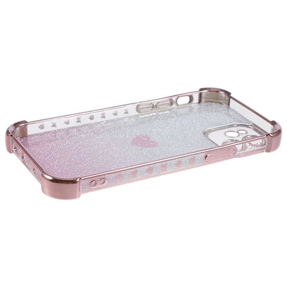 For iPhone 12 Case Heart Pattern TPU Glitter Phone Cover Four Corners Air Cushion