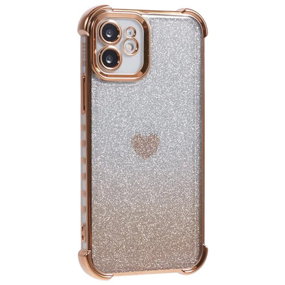 For iPhone 12 Case Heart Pattern TPU Glitter Phone Cover Four Corners Air Cushion