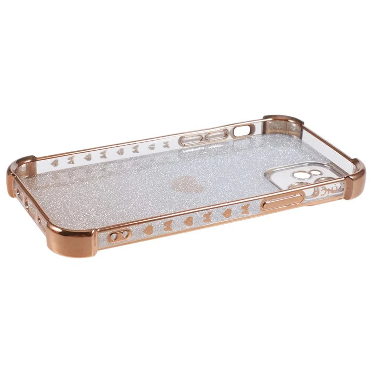For iPhone 12 Case Heart Pattern TPU Glitter Phone Cover Four Corners Air Cushion