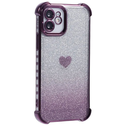 For iPhone 12 Case Heart Pattern TPU Glitter Phone Cover Four Corners Air Cushion