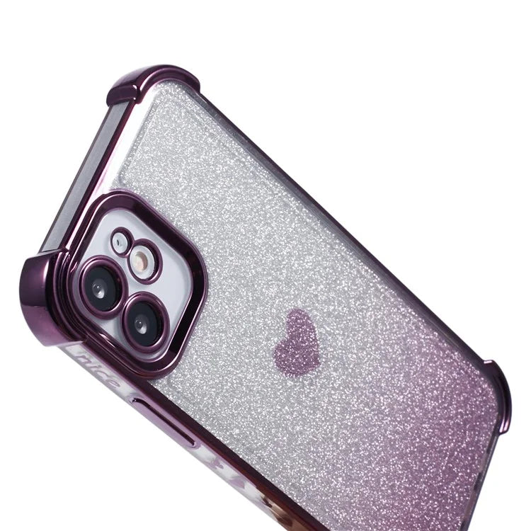 For iPhone 12 Case Heart Pattern TPU Glitter Phone Cover Four Corners Air Cushion