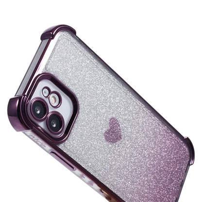 For iPhone 12 Case Heart Pattern TPU Glitter Phone Cover Four Corners Air Cushion