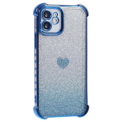 For iPhone 12 Case Heart Pattern TPU Glitter Phone Cover Four Corners Air Cushion