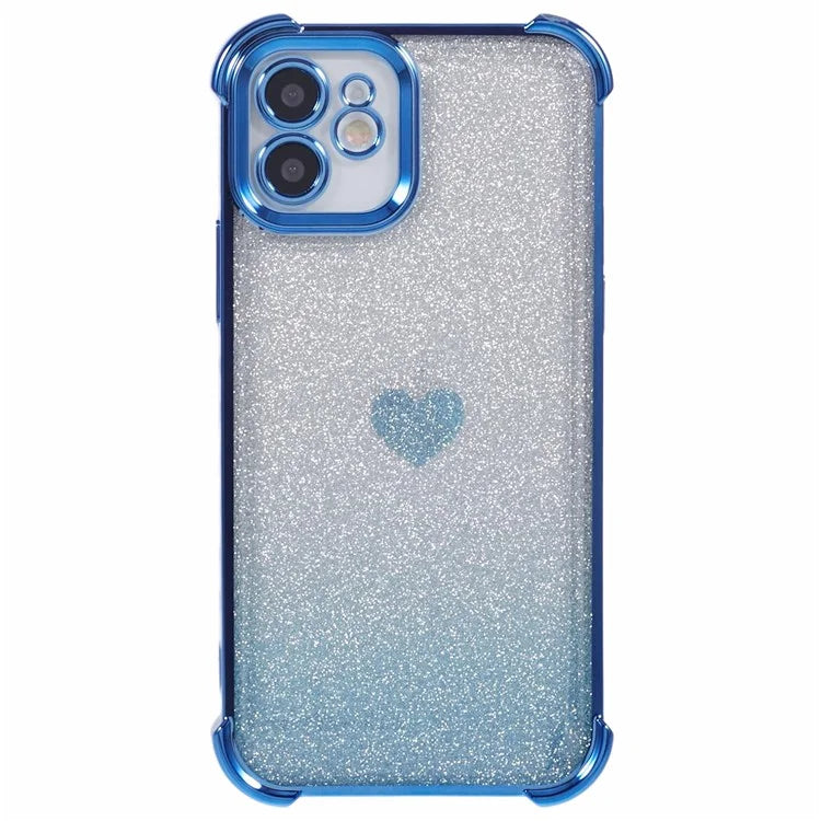 For iPhone 12 Case Heart Pattern TPU Glitter Phone Cover Four Corners Air Cushion