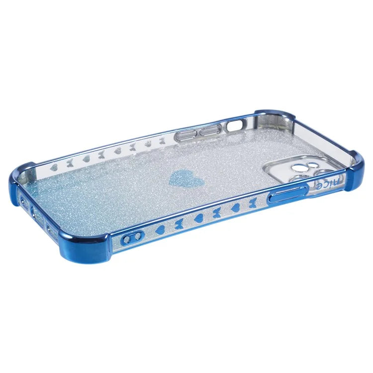 For iPhone 12 Case Heart Pattern TPU Glitter Phone Cover Four Corners Air Cushion