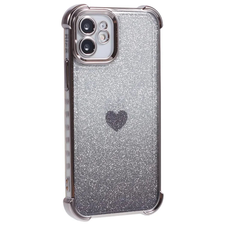 For iPhone 12 Case Heart Pattern TPU Glitter Phone Cover Four Corners Air Cushion