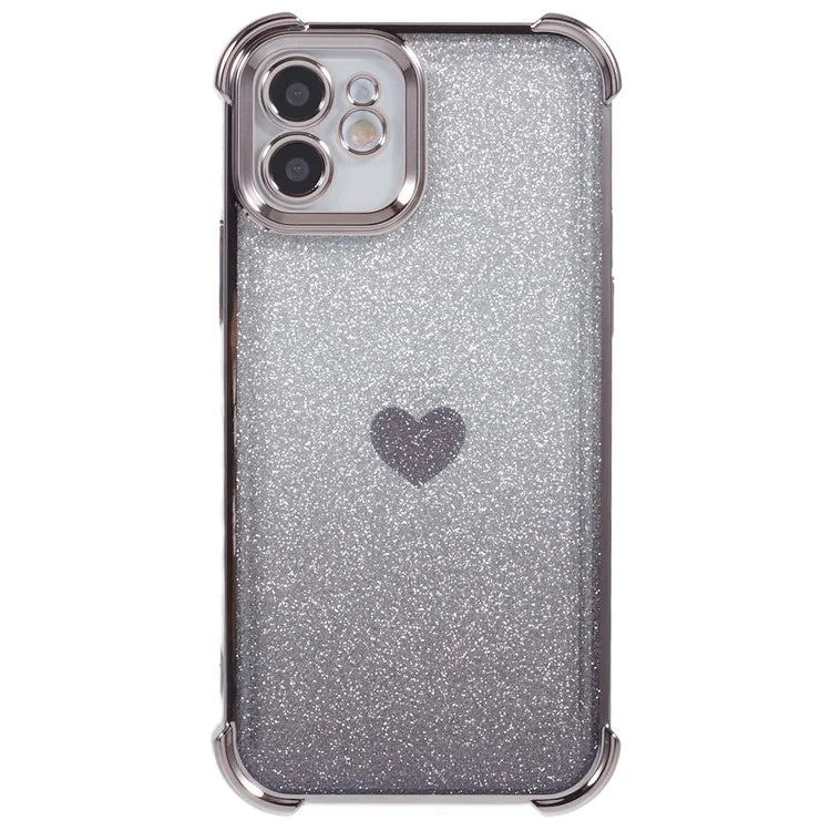 For iPhone 12 Case Heart Pattern TPU Glitter Phone Cover Four Corners Air Cushion
