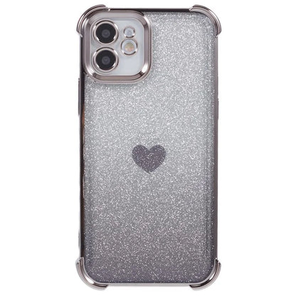 For iPhone 12 Case Heart Pattern TPU Glitter Phone Cover Four Corners Air Cushion