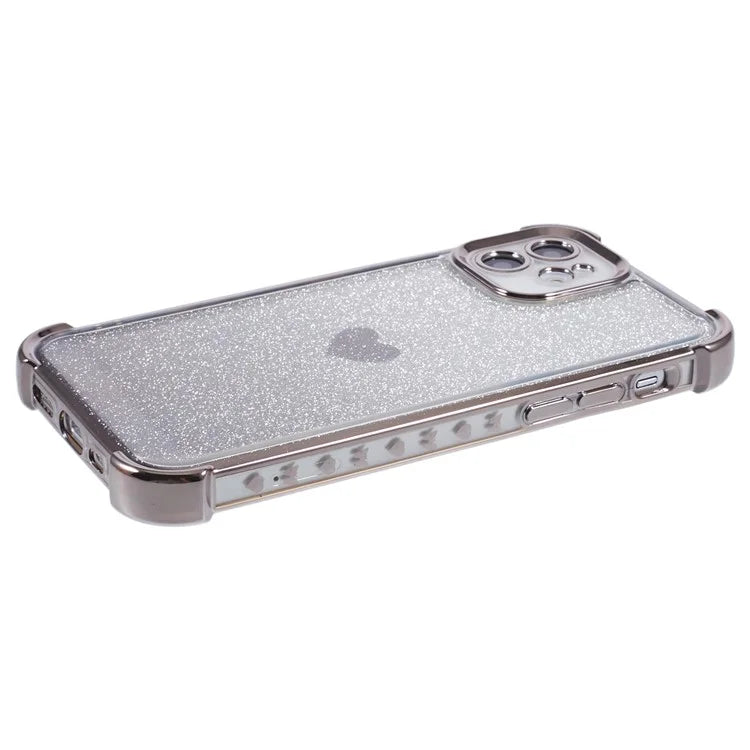 For iPhone 12 Case Heart Pattern TPU Glitter Phone Cover Four Corners Air Cushion
