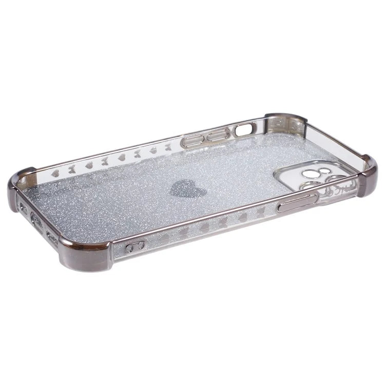 For iPhone 12 Case Heart Pattern TPU Glitter Phone Cover Four Corners Air Cushion