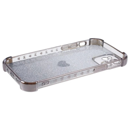 For iPhone 12 Case Heart Pattern TPU Glitter Phone Cover Four Corners Air Cushion