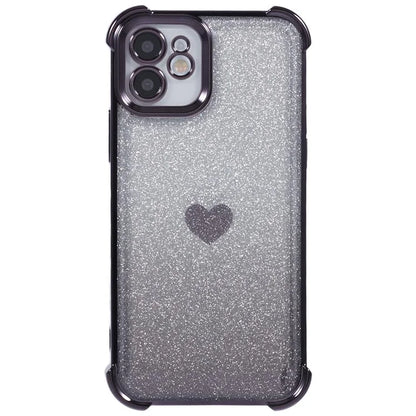 For iPhone 12 Case Heart Pattern TPU Glitter Phone Cover Four Corners Air Cushion