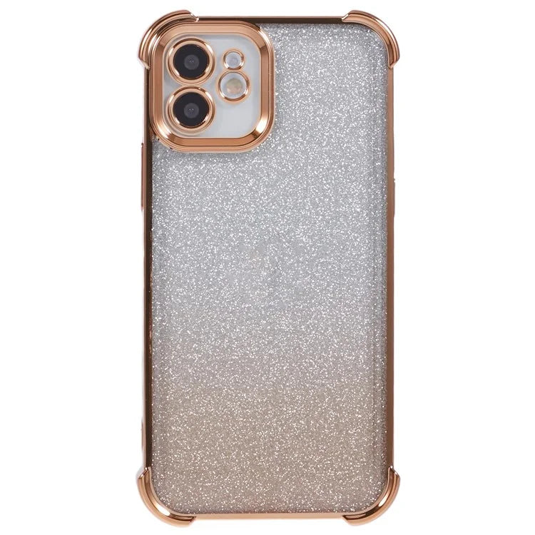 For iPhone 12 Case Electroplating Glitter Soft TPU Phone Cover Side Heart Pattern