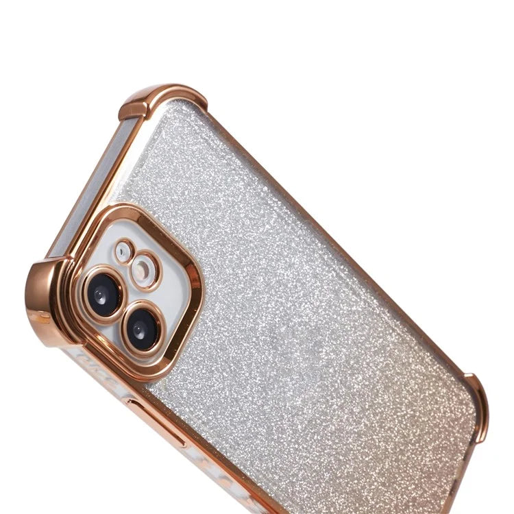 For iPhone 12 Case Electroplating Glitter Soft TPU Phone Cover Side Heart Pattern