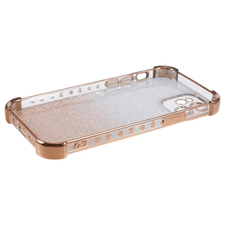 For iPhone 12 Case Electroplating Glitter Soft TPU Phone Cover Side Heart Pattern