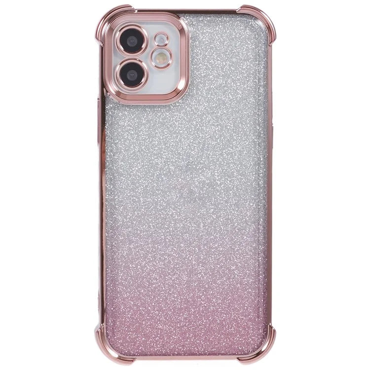 For iPhone 12 Case Electroplating Glitter Soft TPU Phone Cover Side Heart Pattern