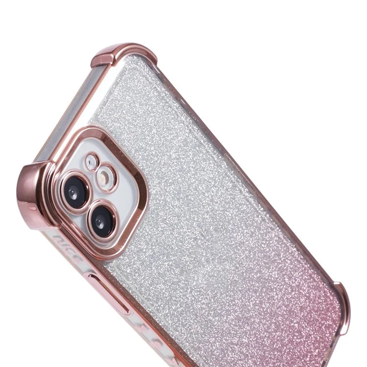 For iPhone 12 Case Electroplating Glitter Soft TPU Phone Cover Side Heart Pattern
