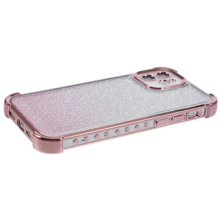 For iPhone 12 Case Electroplating Glitter Soft TPU Phone Cover Side Heart Pattern