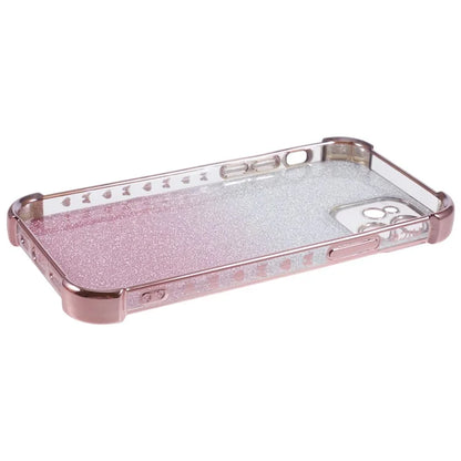 For iPhone 12 Case Electroplating Glitter Soft TPU Phone Cover Side Heart Pattern
