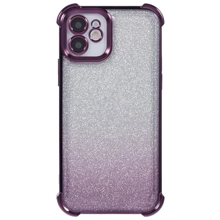 For iPhone 12 Case Electroplating Glitter Soft TPU Phone Cover Side Heart Pattern
