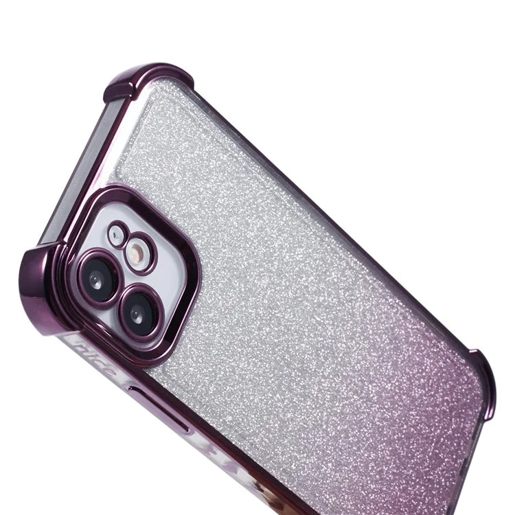For iPhone 12 Case Electroplating Glitter Soft TPU Phone Cover Side Heart Pattern