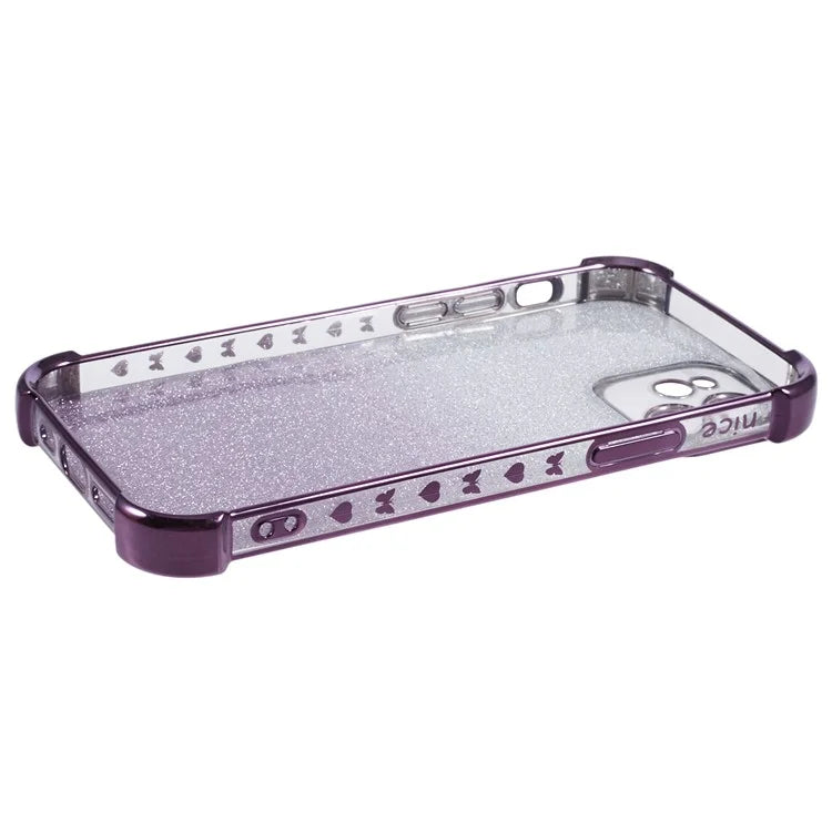 For iPhone 12 Case Electroplating Glitter Soft TPU Phone Cover Side Heart Pattern